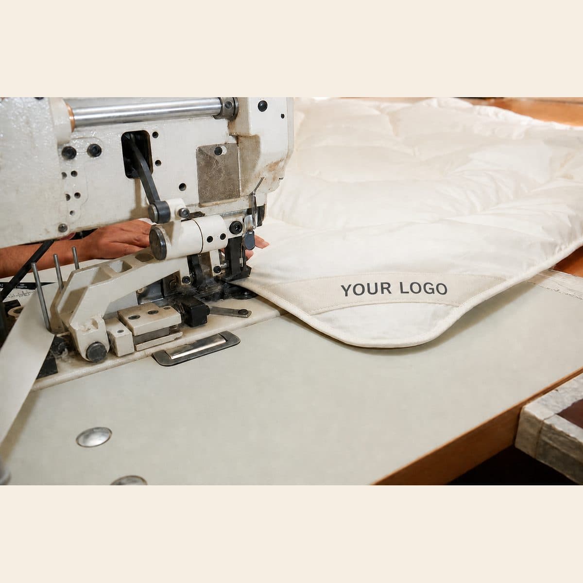 Alpaca duvet with the customer's own logo printed on the label